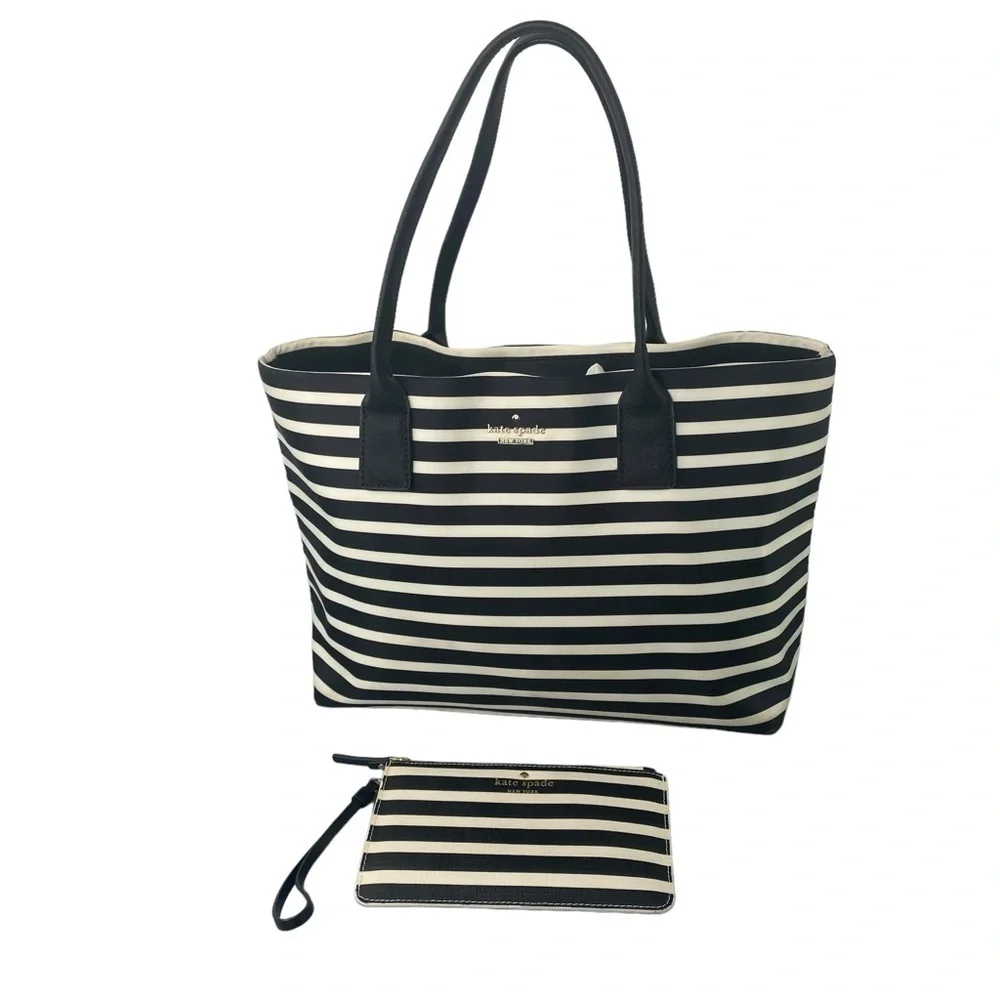Kate Spade nautical stripe large carry all tote bag with matching wristlet